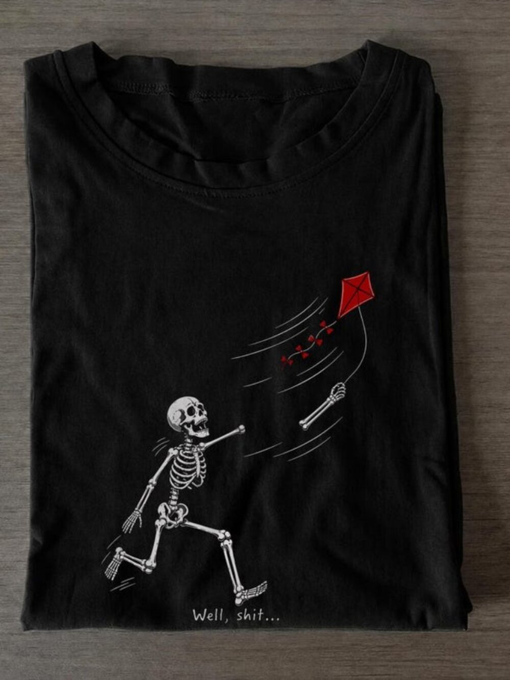 Skeleton Flying Kite T-Shirt, Funny Lost Arm Tee